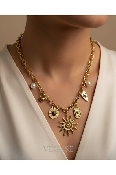 Vegase Solar Charm Gold Renk Zincir Kolye