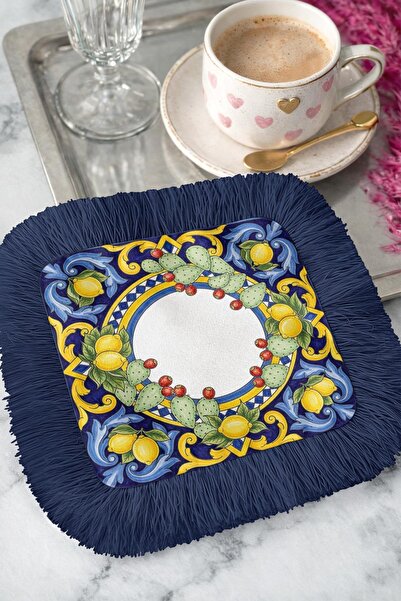 Evimde Bambaşka Șervețel decorativ cu franjuri și motiv de lămâie - Șervețel ...