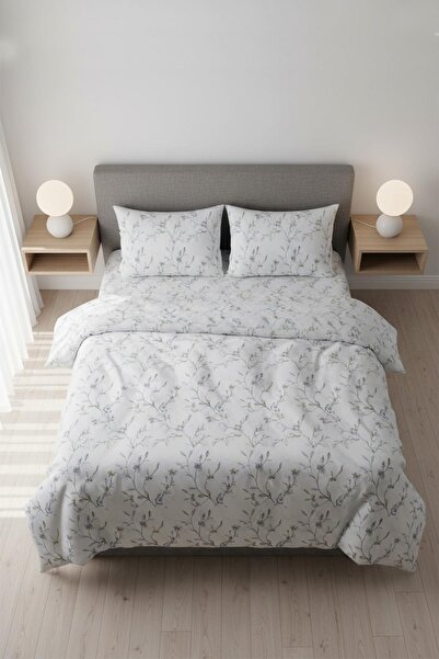 lissehome Minimal Branch Patterned 100% Cotton Double Duvet Cover Set (with Z...