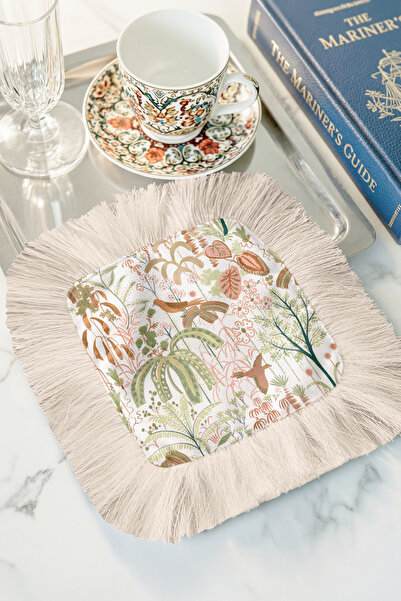 Evimde Bambaşka مناديل تقديم القهوة ذات الحواف من بوتانيك جاردن - مناديل طبيع...