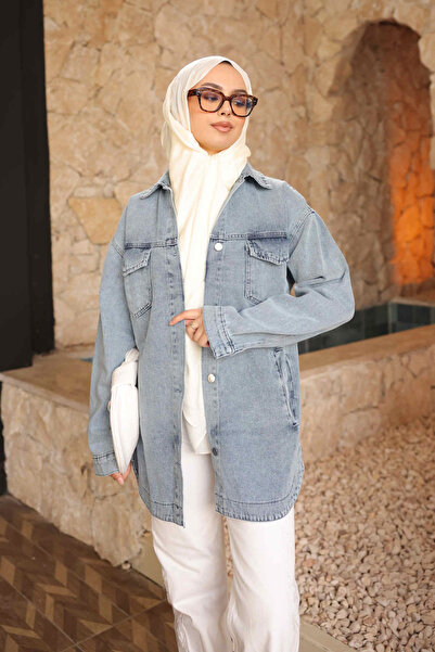 İmajButik Blue Pocket Denim Jacket