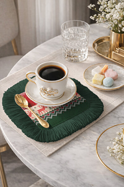 Evimde Bambaşka Șervețel de prezentare cu franjuri cu cerb nordic - Șervețel ...