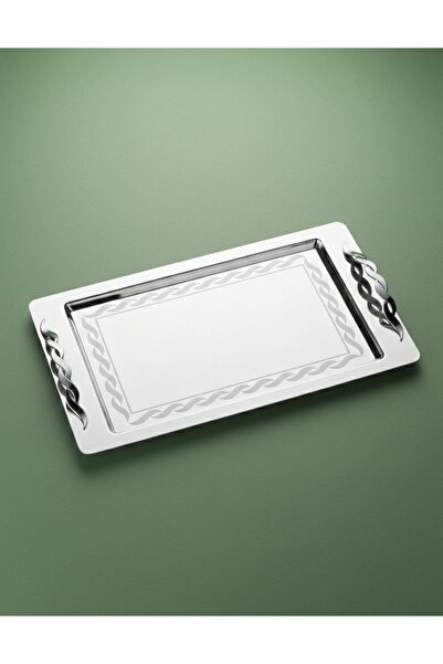 Arsel Sarmaşık Satin Platinum Tea Tray with Handles Premium 304 Stainless Ste...