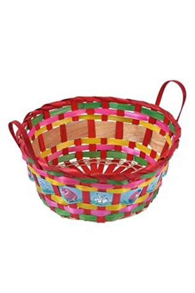 OEM Easter Decorative Basket Round Red with Handles Ø26 x 11 cm