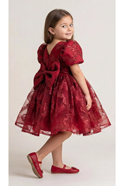 ELLUSSİ Bordo Parıltılı Desenli Elbise Abiye Gelinlik