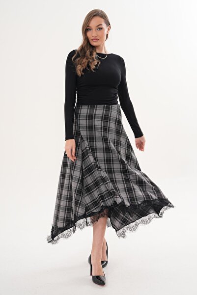 ŞİMAL Women's Skirt Lace Plaid Long Skirt 260299 -