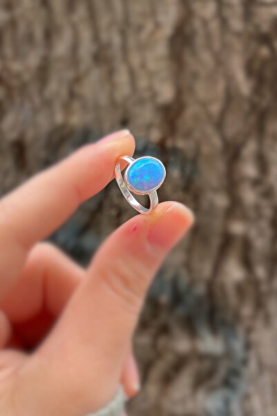 Erer Gümüş Gümüş mavi opal taşlı yüzük is78e1