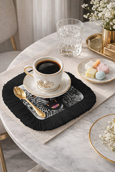 Evimde Bambaşka Wild Elegance Fringed Presentation Napkin - Powerful Animal P...