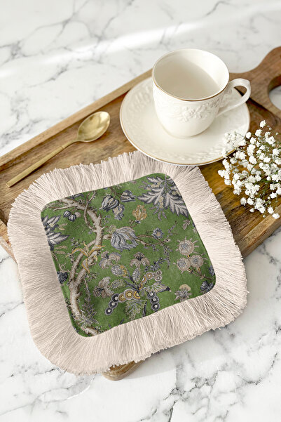 Evimde Bambaşka Șervețel elegant vintage verde cu ciucuri pentru prezentare -...