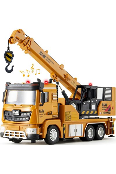 GLW Camion de constructie cu macara, efecte luminoase si sonore, galben 20 cm...