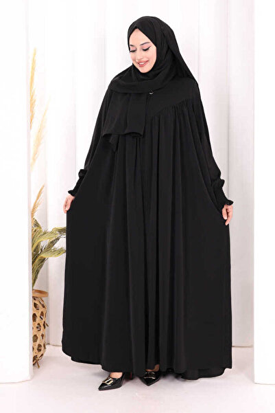 Bym Fashion Biritli Ferace ŞAL HEDİYE ! 7056 Siyah