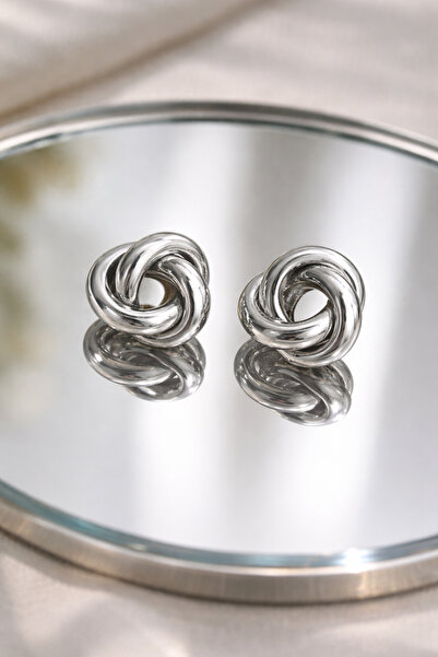 POYASE Women's Knot Model Earrings Gold and Silver Color Shiny Curved Design ...