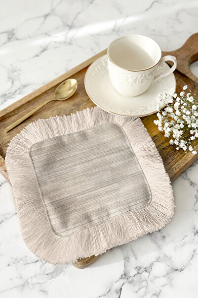 Evimde Bambaşka Masă de prezentare de lux cu franjuri, maro, cu textură natur...