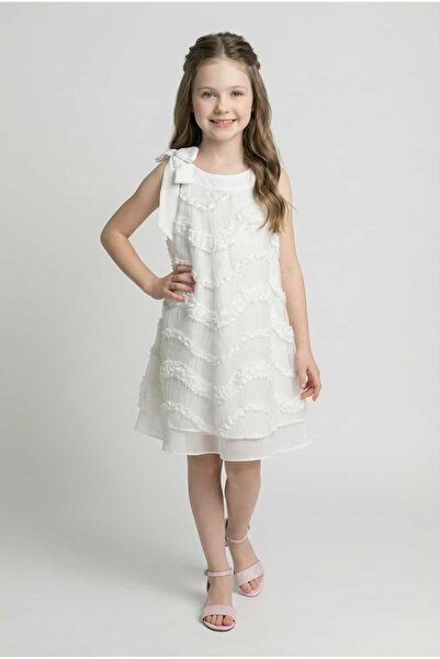 SIRRI Girl's White Special Occasion Loose-Fit Dress (2-9)