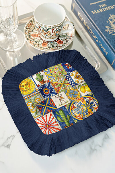 Evimde Bambaşka Șervețel de prezentare cu mozaic colorat mediteranean și fran...