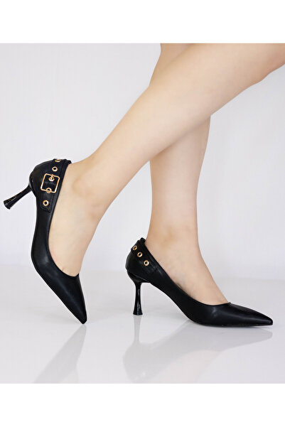 RMY SHOES حذاء نسائي أسود بكعب رفيع ومشبك
