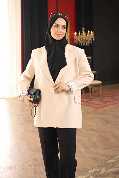 İmajButik Beige Striped Lined Jacket