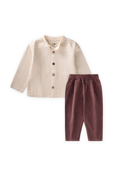 Cigit Organic Muslin Shirt Velvet Set 0-4 Years Natural