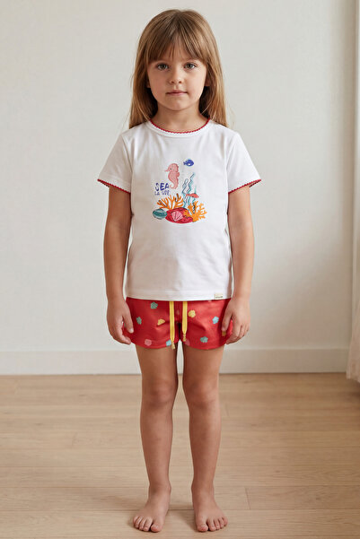 Katia&Bony Set de pijamale pentru fete Sea La Vie cu imprimeu submarin și pan...