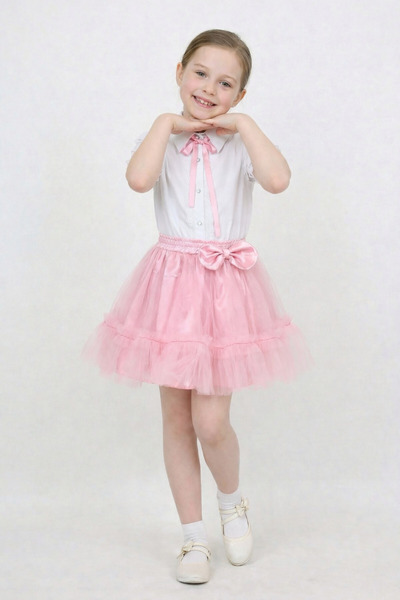 FATELLA Розова блуза с панделка за момичета Розова пола с волани от тюл 23 ап...