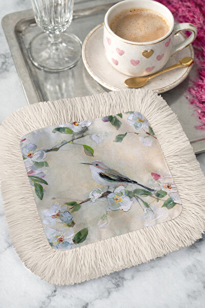 Evimde Bambaşka Elegant Bird and Floral Motif Fringed Stylish Serving Napkin ...