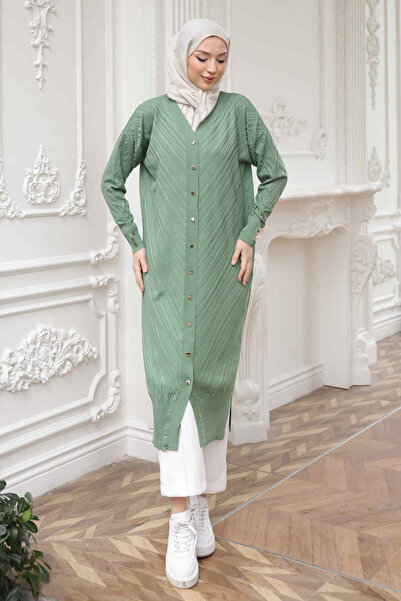 İmajButik Green Cold Yarn Buttoned Knitwear Cardigan