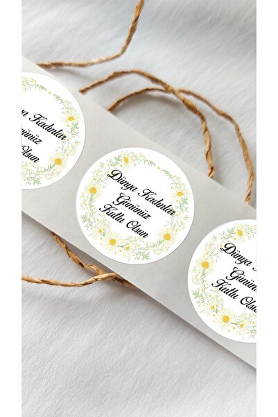 Piksel Grafik Women's Day Daisy Round Sticker - 24 Pieces Decoration, Gift, P...