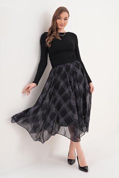 ŞİMAL Women's Patterned Lined Chiffon Skirt 260274 -