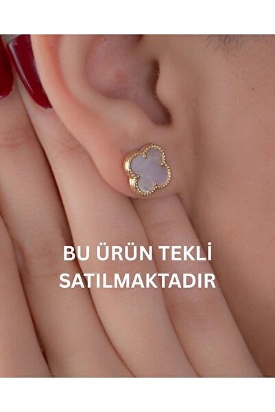 YCL JEWELLERY (TEKLİ) 14 Ayar Altın Beyaz Yonca Pimli Küpe 10mm