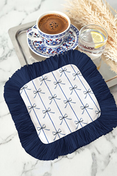 Evimde Bambaşka منديل تقديم بتصميم شريط مزخرف وحواف مزينة - خطوط أنيقة، منديل...