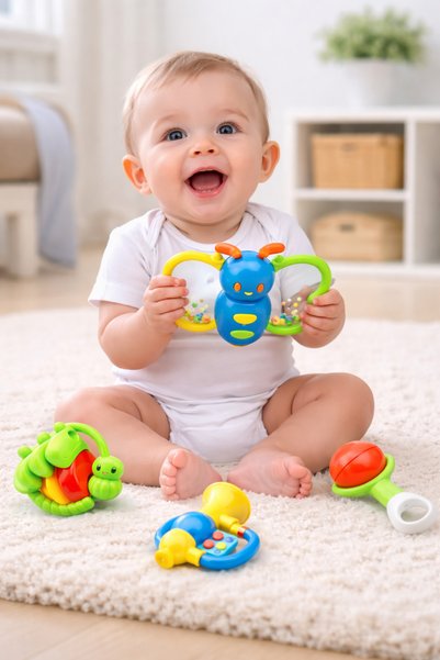 OEM Set Zornaitoari si Jucarii Dentitie pentru Bebelusi 0-12 luni, Jucarii Senzoriale Colorate pentru Dezvoltare Motorie, 6 Piese Montessori Baby Toys