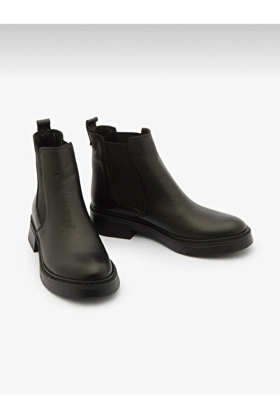 Yılmaz Exclusive Women's Black Genuine Leather Chelsea Boots with Elastic Thi...