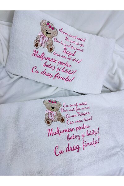 Handmade Cadou pentru nasii de botez fetita - set doua prosoape baie