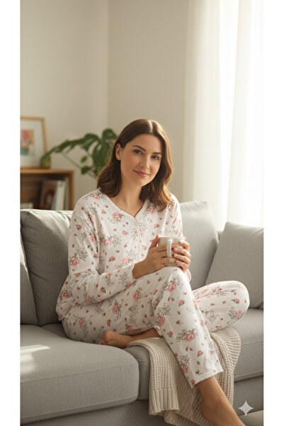 Miss Lale Pijama Women's winter pajamas plus sizes - white with Printed