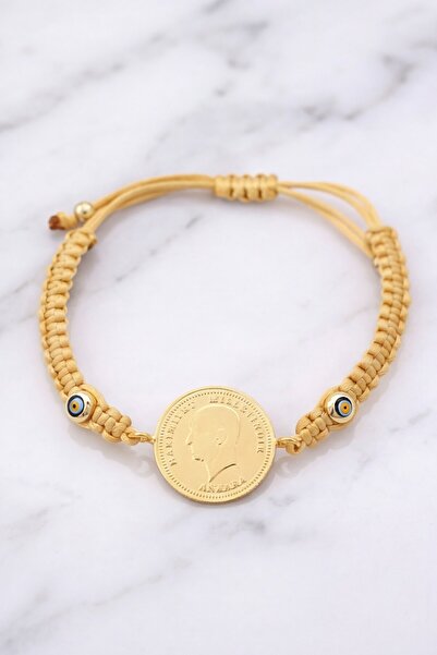 FerizZ Altın Kaplama Ata Liralı Sarı İpli Bileklik BLK-1244