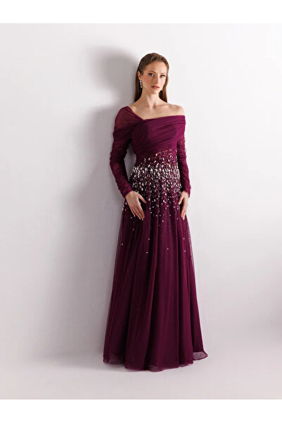 Kenzel Strapless Long Sleeve Full Size Embroidered Princess Evening Dress