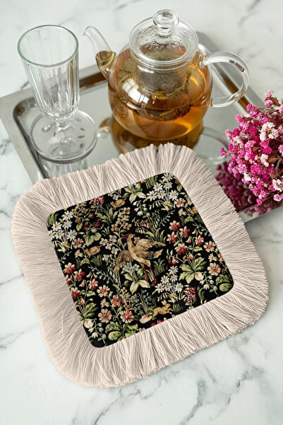 Evimde Bambaşka Vintage Bird Spring Fringed Presentation Napkin - Natural Flo...