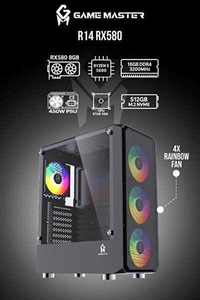 GM Game Master R14 RX 580 8GB R5 5600 ATX Hazır Gaming PC 16GB RAM 512GB M2 S...