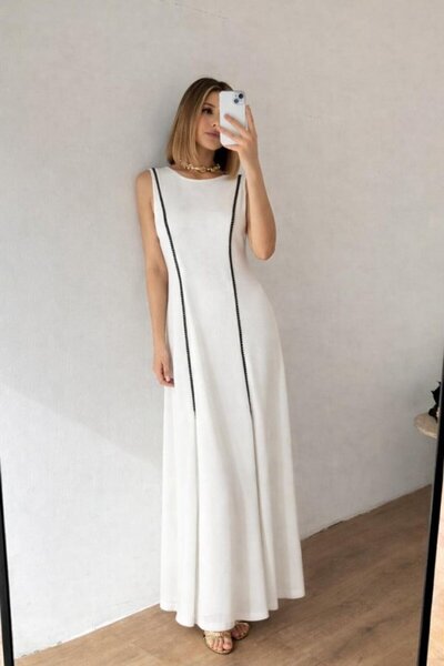 Kokosh moda Rochie maxi de damă, cu decolteu rotund, fără mâneci, cu dungi și...