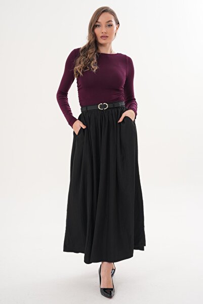 ŞİMAL Women's Belt Detailed Tencel Long Skirt 260338 -