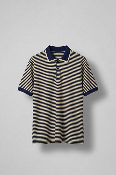 ablukaonline Tricou tricotat cu guler polo, cu dungi, croială normală, pentru...