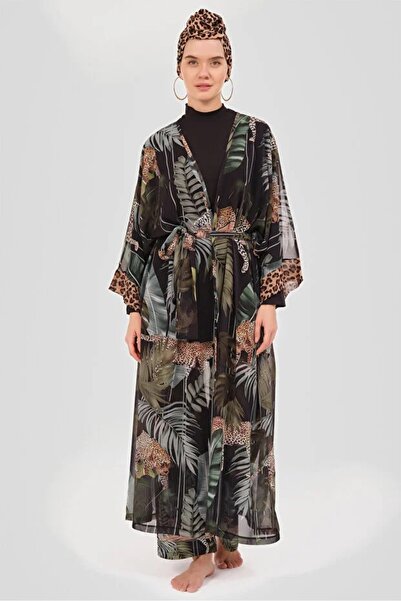 YUYİ Alfasa Trori̇kal Patterned Tulle Chiffon Tunic Pareo 7050