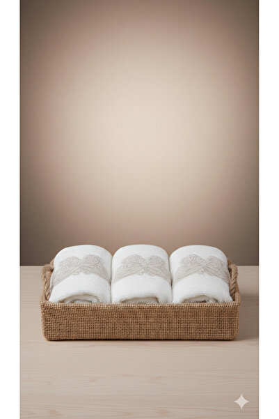 AYDA STORE Sepetli 3lü Pamuk El Havlusu Seti