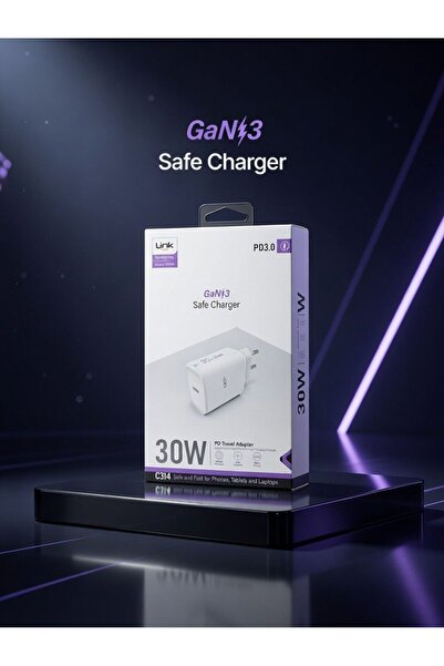 Casefy Link Tech C314 30W Type-C Hızlı Şarj Aleti GaN3 PD 3.0 USB-C Adaptör