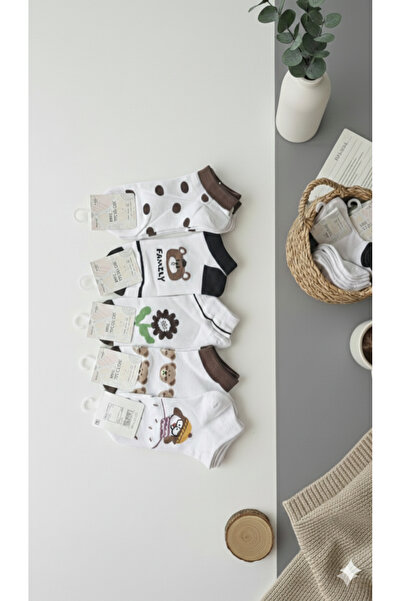 MultiColor Set of 10 Pairs of Women's Short Socks - Playful Teddy Bear Patterns