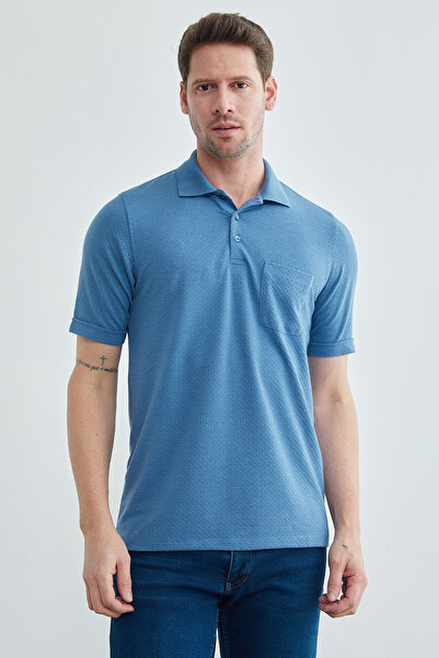 Fulla Moda Patterned Single Pocket Polo Collar T-Shirt