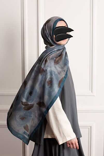 Lemaye Bulut Gülleri Desenli Soft Şal - İndigo