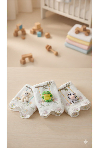 AYDA STORE 100% Cotton 3-Piece Hand Towel Set with Cute Animal Figures