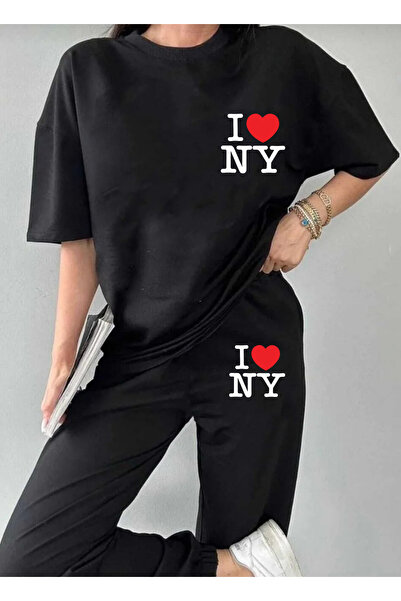 SUNFREE Women's I Love Ny Printed Short Sleeve T-Shirt Tracksuit Set