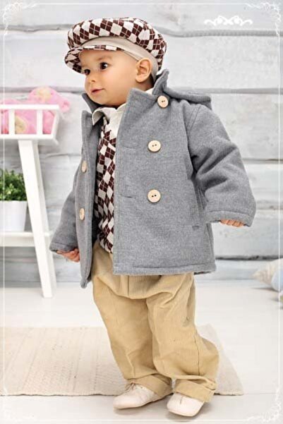 Krasnal Boys' baptism suit autumn winter Grey Beige Size: 86 cm (16-22 months)